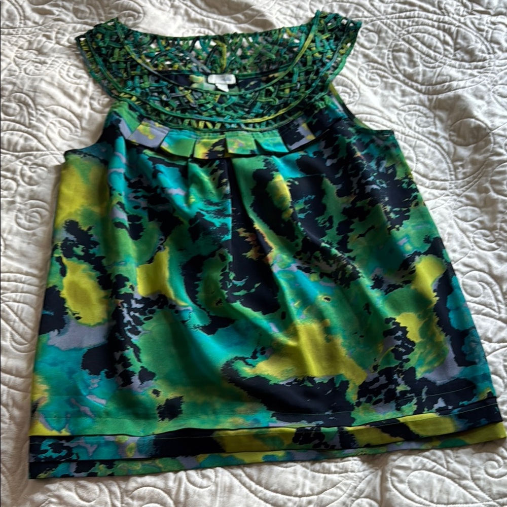 Odille for Anthropologie Sleeveless Top in Forgotten Pond Watercolor. Size 6.